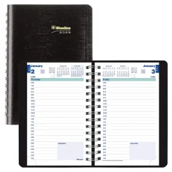 Blueline 2025 Plan & Link 5" x 8" Daily Appointment Book, Faux Leather Cover, Black (C1504W.81) Clearance