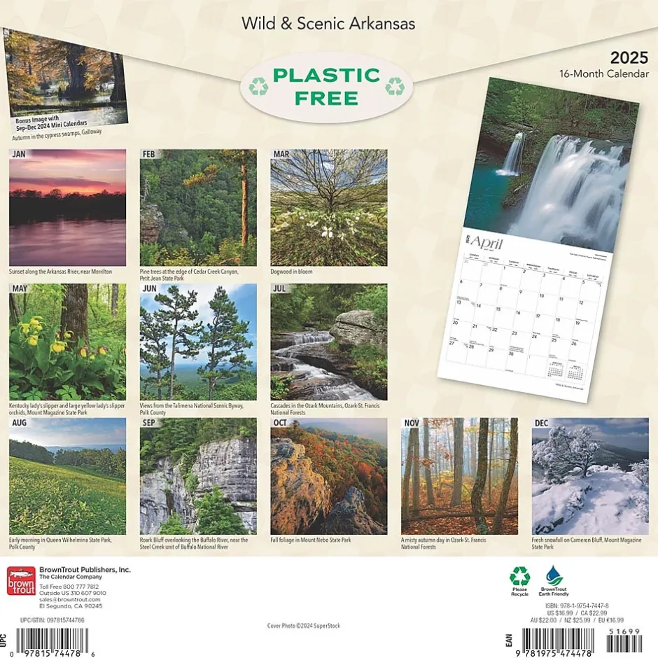 BrownTrout 2025 Arkansas Wild & Scenic 12" x 12" Monthly Square Wall Calendar (9781975474478) Discount