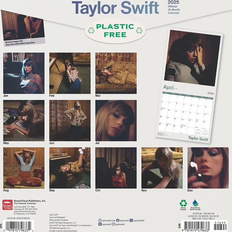 BrownTrout 2025 Taylor Swift OFFICIAL 12" x 24" Monthly Square Wall Calendar (9781975479633) Discount