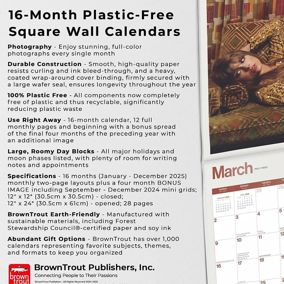 BrownTrout 2025 Taylor Swift OFFICIAL 12" x 24" Monthly Square Wall Calendar (9781975479633) Discount