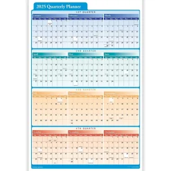 ComplyRight 2025 Quarterly Planner 36" x 24" Yearly Dry Erase Wall Calendar, Red/Blue/Orange (J0061) Outlet
