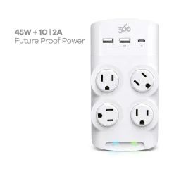 Surge Protectors & Power Strips<360 Electrical Revolve45 4-Outlet 3-USB Port Surge Protector, White (3E0771-WHT6NA)