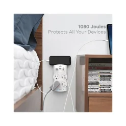 Surge Protectors & Power Strips<360 Electrical Revolve45 4-Outlet 3-USB Port Surge Protector, White (3E0771-WHT6NA)