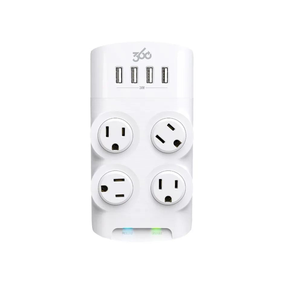 Surge Protectors & Power Strips<360 Electrical Revolve24 4-Outlet 4-USB Port Surge Protector, White (3E0775-WHT6NA)