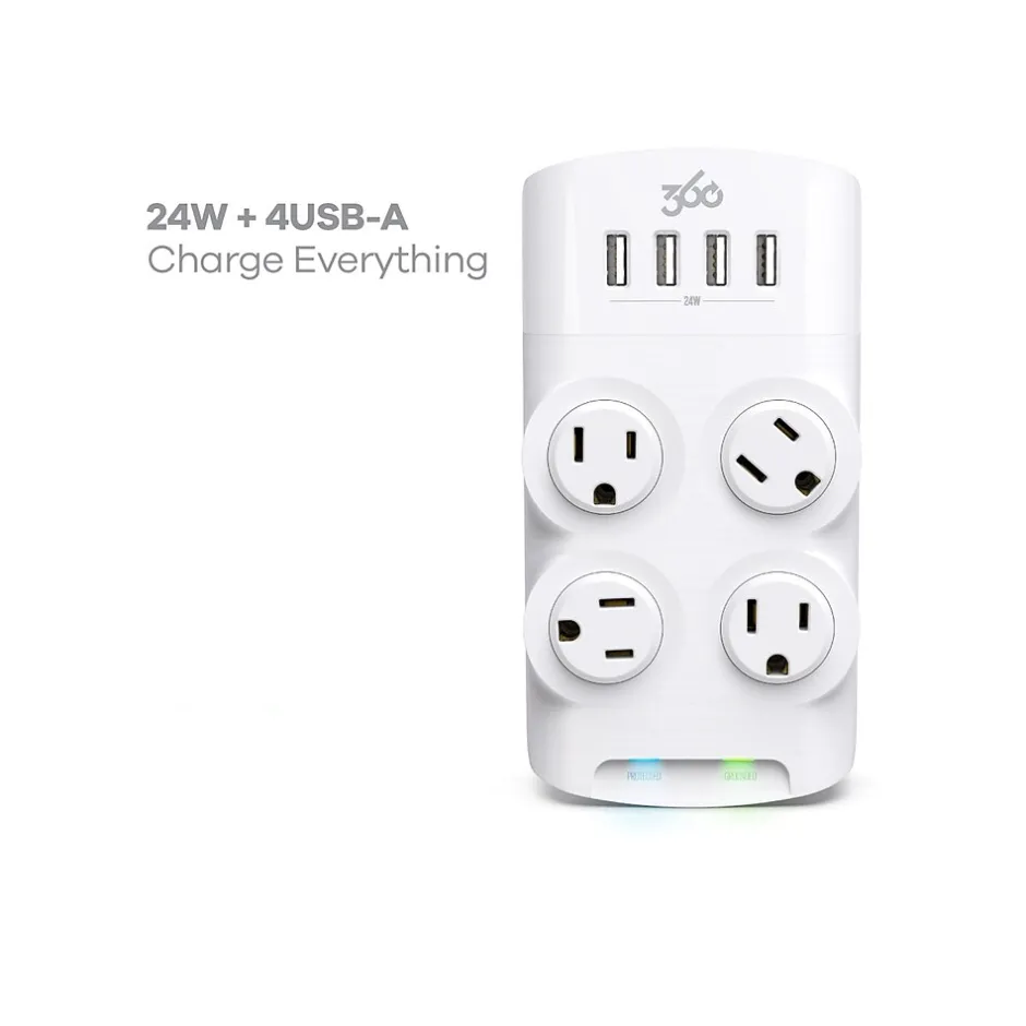 Surge Protectors & Power Strips<360 Electrical Revolve24 4-Outlet 4-USB Port Surge Protector, White (3E0775-WHT6NA)