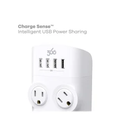 Surge Protectors & Power Strips<360 Electrical Revolve24 4-Outlet 4-USB Port Surge Protector, White (3E0775-WHT6NA)