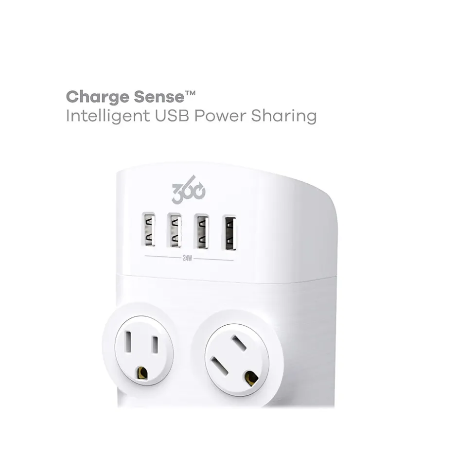 Surge Protectors & Power Strips<360 Electrical Revolve24 4-Outlet 4-USB Port Surge Protector, White (3E0775-WHT6NA)