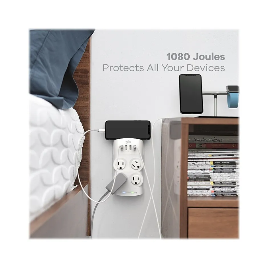 Surge Protectors & Power Strips<360 Electrical Revolve24 4-Outlet 4-USB Port Surge Protector, White (3E0775-WHT6NA)