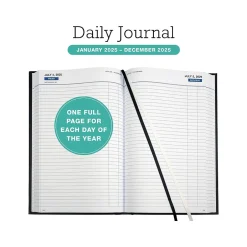 Global Printed Products 2025 8" x 12.5" Daily Planner, Cardboard Cover, Black (SPLS-SDCY25-BK)