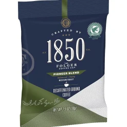 Coffee<1850 Pioneer Blend Decaf Ground Coffee, Medium Roast, 2.5 oz. Fraction Pack, 24/Carton (2550021513)
