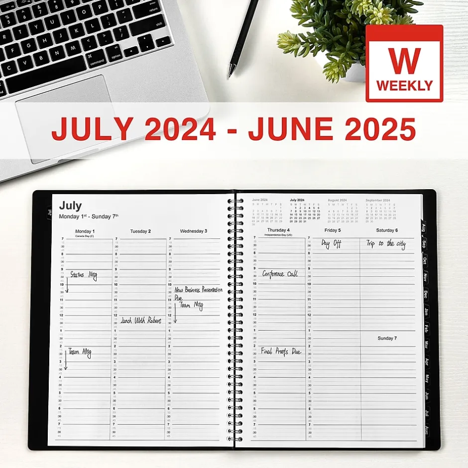 Staples 2024-2025 8" x 11" Academic Weekly & Monthly Appointment Book, Faux Leather Cover, Black (ST60363-23)