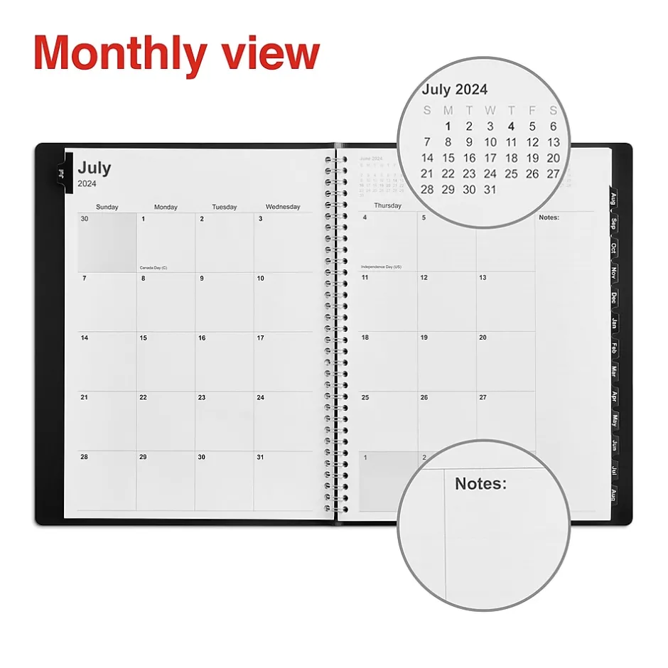 Staples 2024-2025 8" x 11" Academic Weekly & Monthly Appointment Book, Faux Leather Cover, Black (ST60363-23)