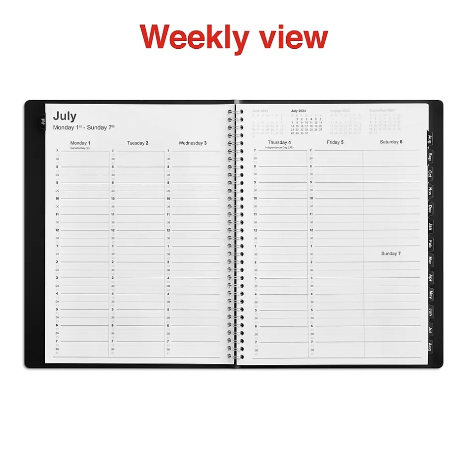Staples 2024-2025 8" x 11" Academic Weekly & Monthly Appointment Book, Faux Leather Cover, Black (ST60363-23)