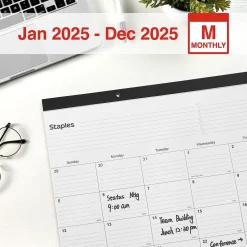 Staples 2025 22" x 17" Desk Pad Calendar, (ST12951-25) Black Clearance