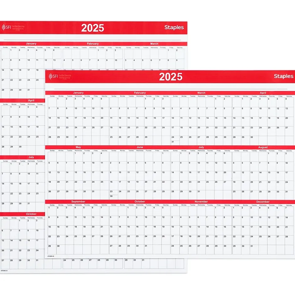 Staples 2025 15.69" x 12" Dry Erase Wall Calendar, Red/White (ST53905-25) Best