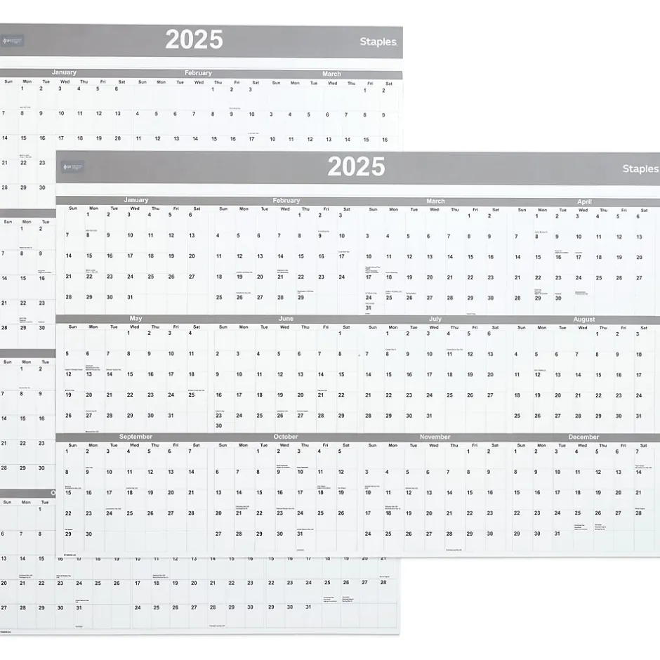Staples 2025 48" x 32" Dry Erase Wall Calendar, Gray/White (ST58450-25) Sale