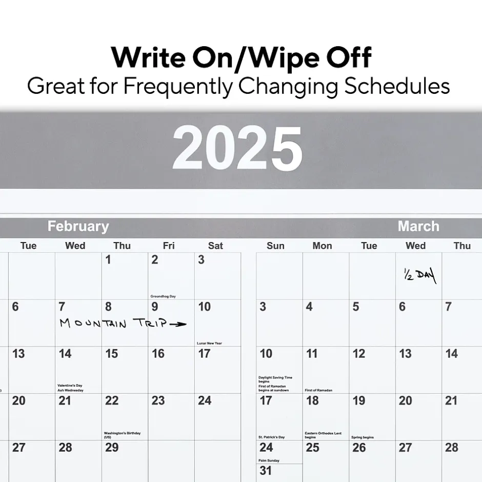 Staples 2025 48" x 32" Dry Erase Wall Calendar, Gray/White (ST58450-25) Sale