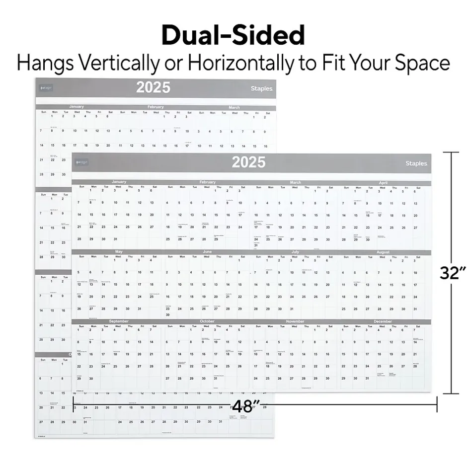 Staples 2025 48" x 32" Dry Erase Wall Calendar, Gray/White (ST58450-25) Sale