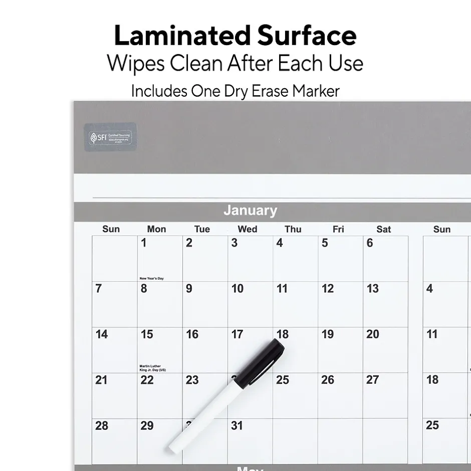 Staples 2025 48" x 32" Dry Erase Wall Calendar, Gray/White (ST58450-25) Sale