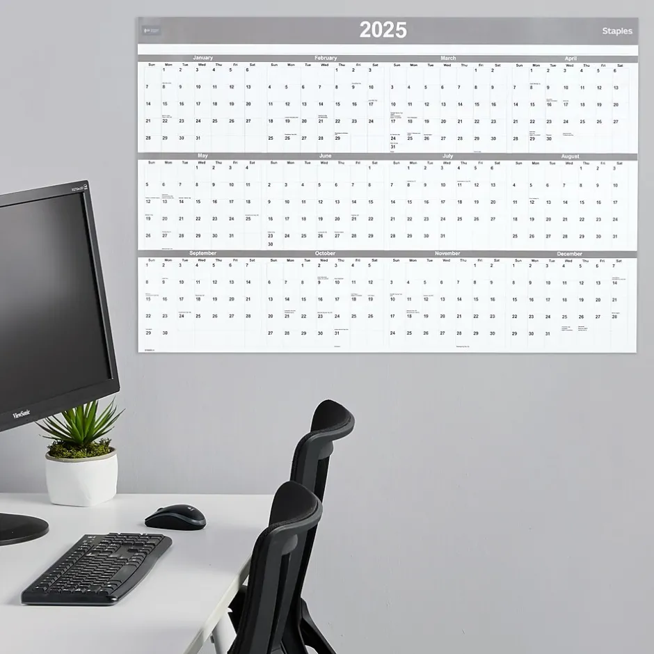 Staples 2025 48" x 32" Dry Erase Wall Calendar, Gray/White (ST58450-25) Sale