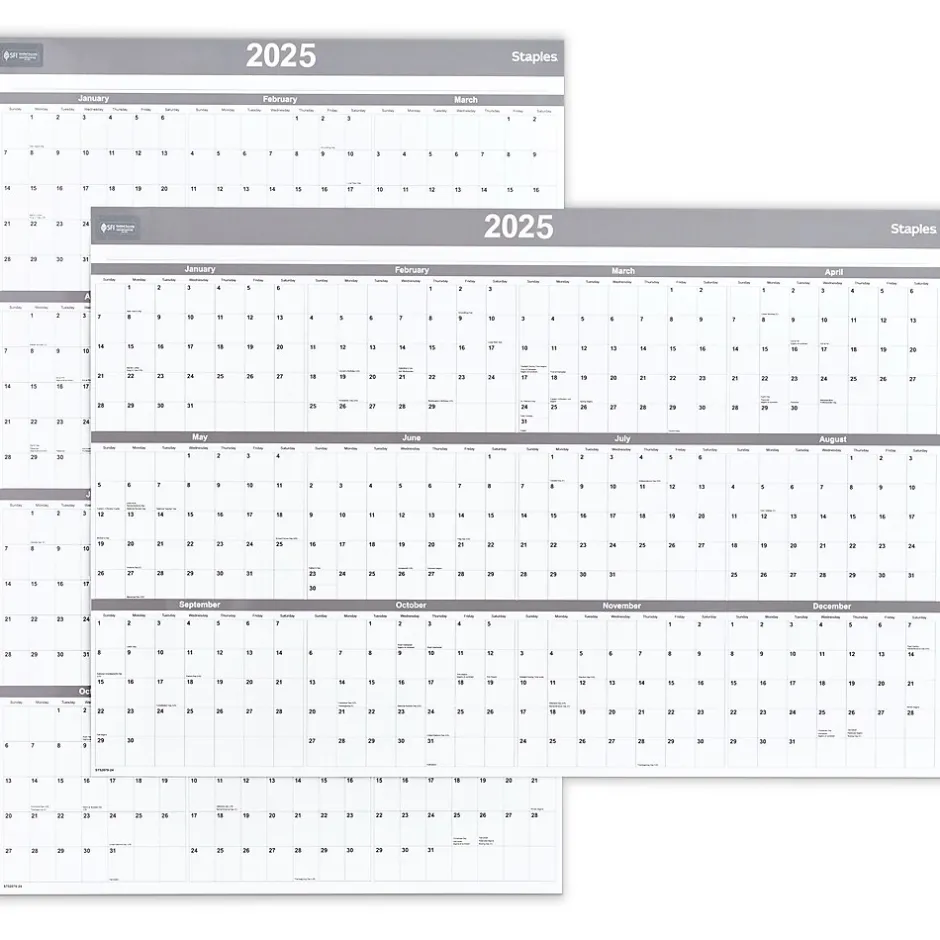 Staples 2025 36" x 24" Dry Erase Wall Calendar, Gray/White (ST52079-25) Hot