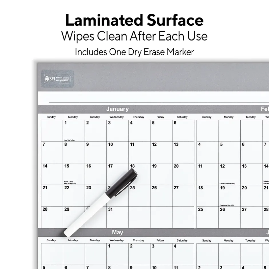 Staples 2025 36" x 24" Dry Erase Wall Calendar, Gray/White (ST52079-25) Hot