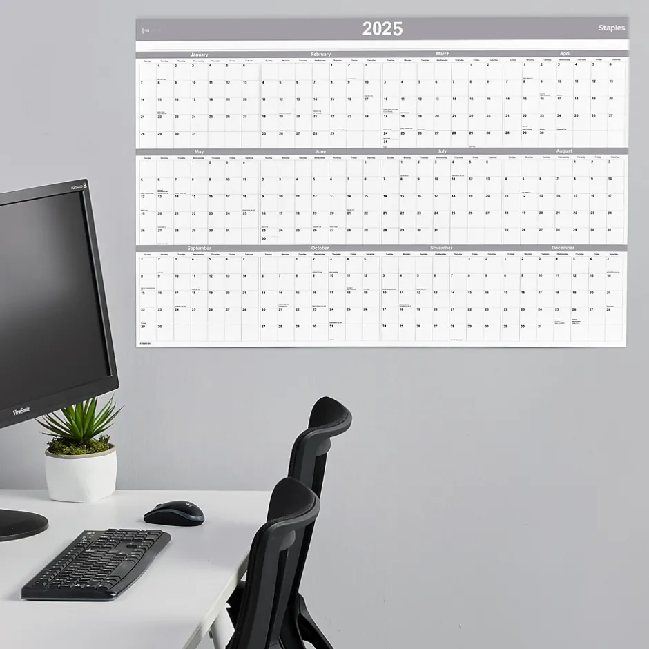 Staples 2025 36" x 24" Dry Erase Wall Calendar, Gray/White (ST52079-25) Hot
