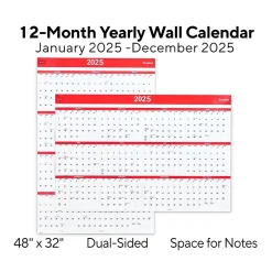 Staples 2025 48" x 32" Dry Erase Wall Calendar, Red/White (ST53911-25) Outlet