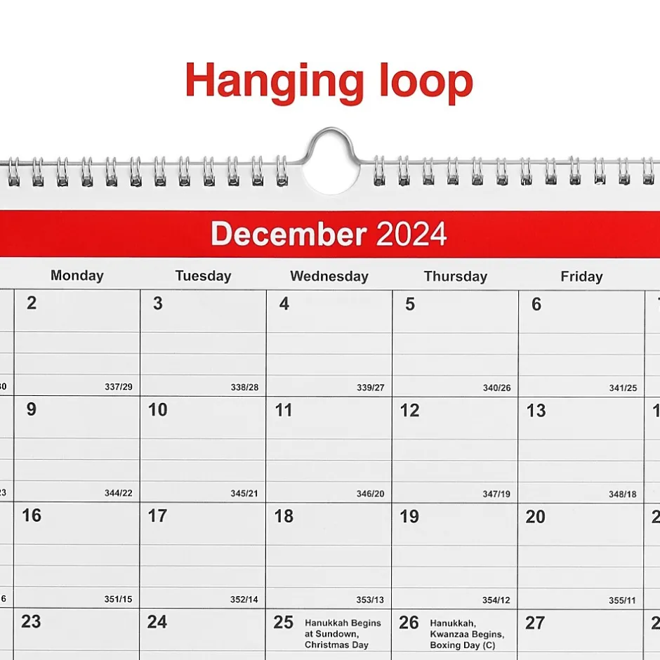 Staples 2025 12" x 27" Wall Calendar, Red/White (ST53920-25) Best