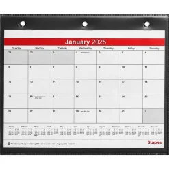 Staples 2025 11" x 8" Wall Calendar, White/Black (ST12949-25) New