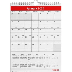 Staples 2025 8" x 11" Wall Calendar, Red/White (ST53922-25) Hot