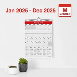 Staples 2025 8" x 11" Wall Calendar, Red/White (ST53922-25) Hot