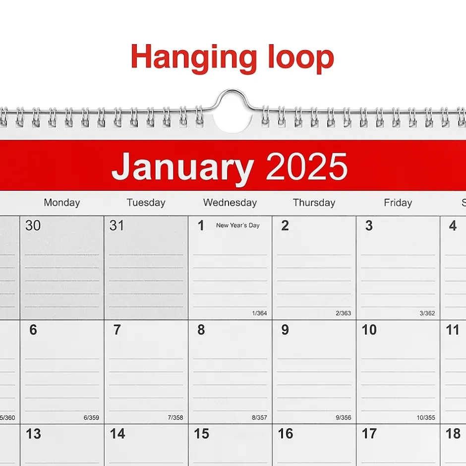 Staples 2025 12" x 17" Wall Calendar, White/Red (ST53913-25) Discount