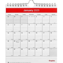 Staples 2025 6" x 7" Wall Calendar, Red/White (ST53923-25) Outlet