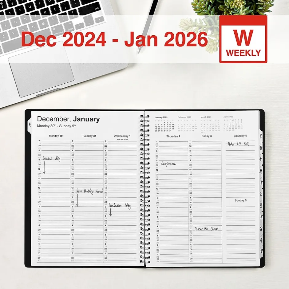 Staples 2025 8" x 11" Weekly & Monthly Appointment Book, Plastic Cover, Black (ST21488-25) New