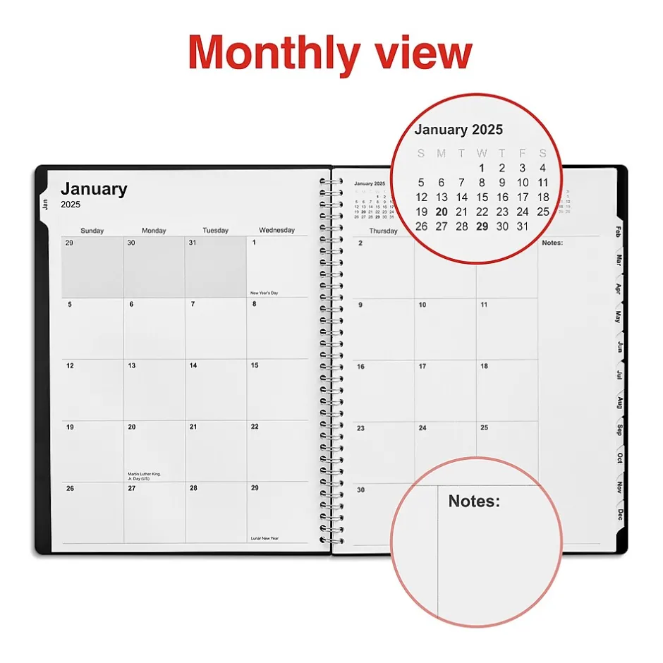 Staples 2025 8" x 11" Weekly & Monthly Appointment Book, Plastic Cover, Black (ST21488-25) New