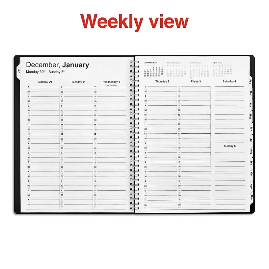 Staples 2025 8" x 11" Weekly & Monthly Appointment Book, Plastic Cover, Black (ST21488-25) New
