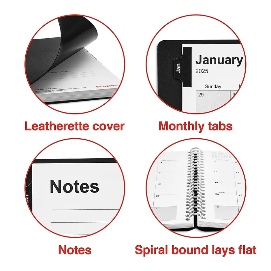 Staples 2025 5" x 8" Weekly & Monthly Appointment Book, Black (ST58454-25) Outlet