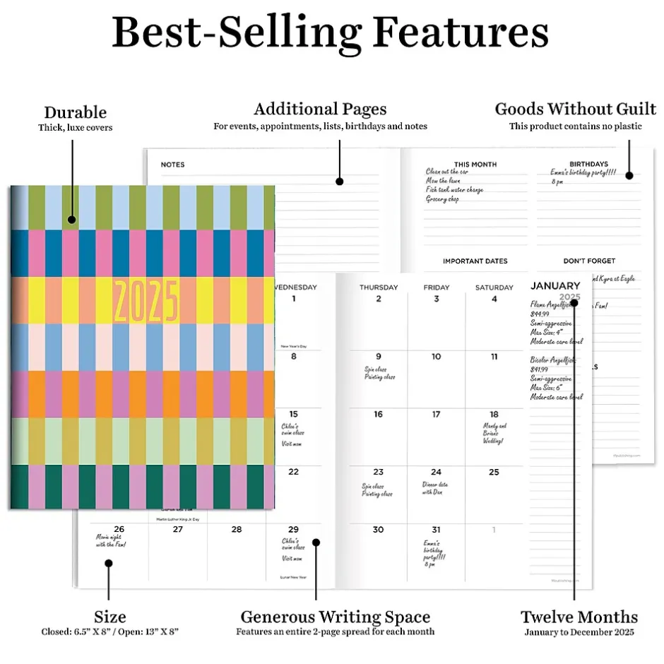TF Publishing 2025 6.5" x 8" Monthly Planner, Paperboard Cover, Color Stacks (25-4204) Hot