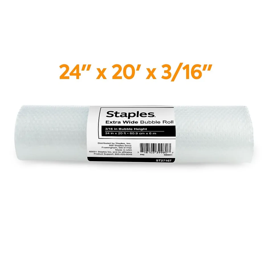 Staples 3/16" UPS Approved Bubble Roll, 24" x 20' (27167)* Bubble Rolls