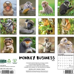 Willow Creek 2025 Monkey Business 12" x 12" Monthly Wall Calendar (44001) Best
