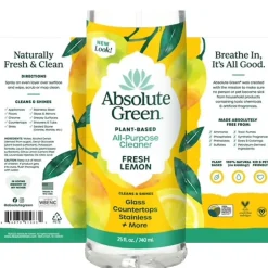 Absolute Green Natural All-Purpose Cleaner, Fresh Lemon Scent, 25 Fl Oz., 6/Carton (AG2-ST-6)