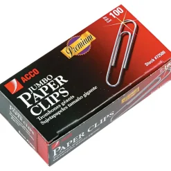 ACCO , Premium Jumbo Paper Clips, Smooth Finish, Jumbo Size 1-7/8", 100/Box (72500)