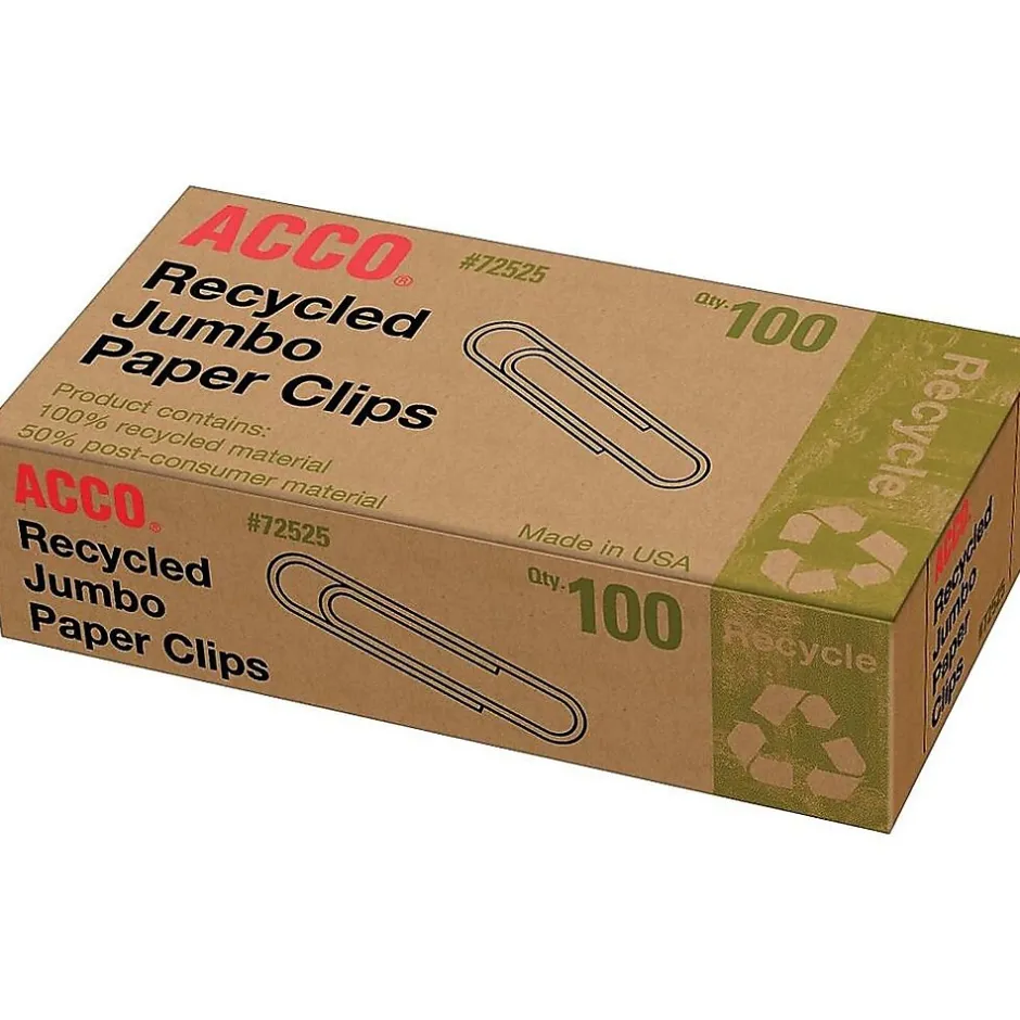 ACCO Recycled Paper Clips, Jumbo, Silver, 100/Box, 10 Boxes/Pack (A7072525) Clearance