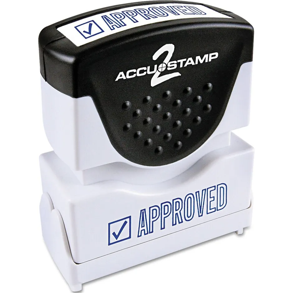 Accu-Stamp 2 One-Color Pre-Inked Shutter Message Stamp, APPROVED, 1/2" x 1-5/8" Impression, Blue Ink (035575) Clearance