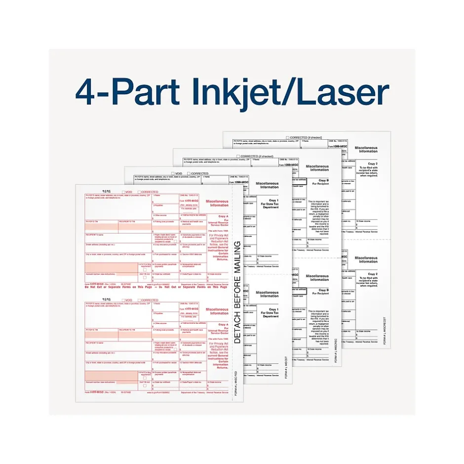 Best 2024 1099-MISC Tax Form with e-files and Access to Tax Forms Helper, 4-Part, 2-Up, Copy A, 1, B, 2, 50/Pack Tax Forms