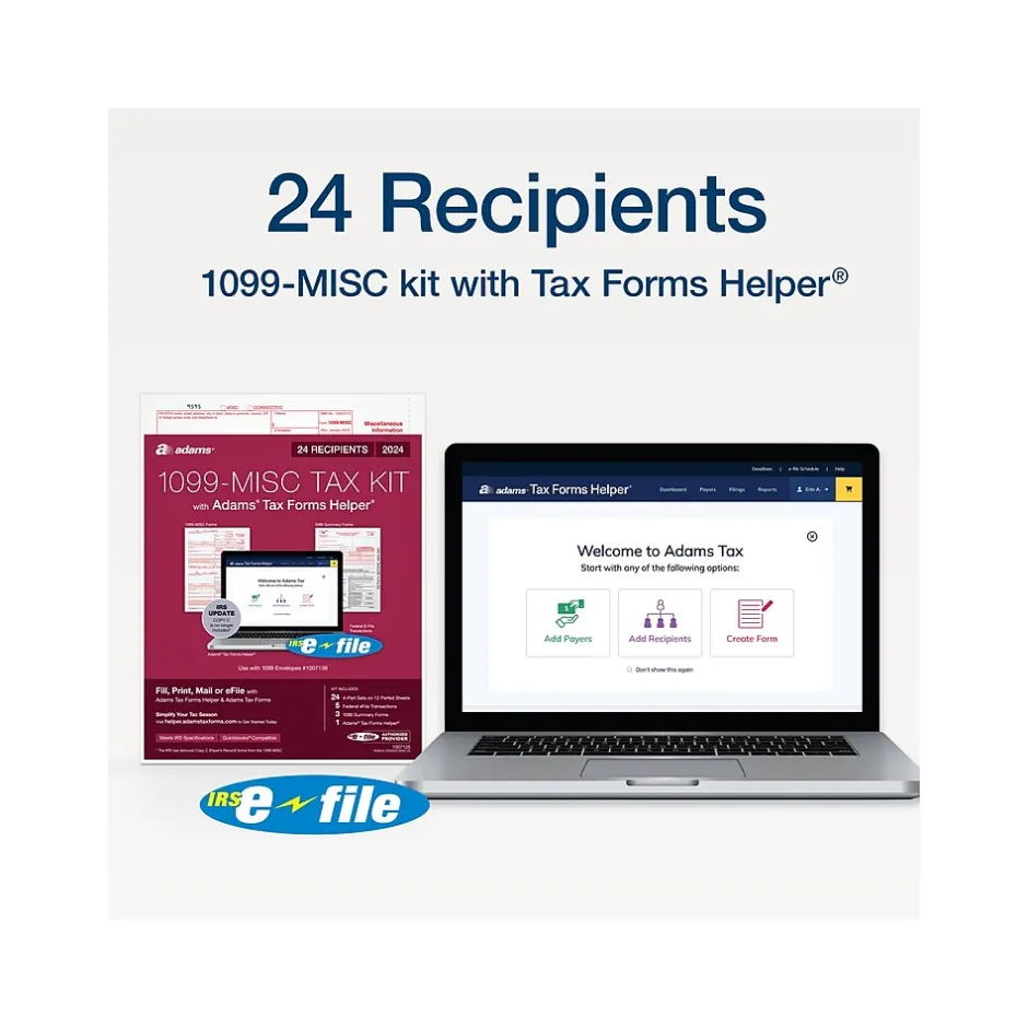 Best 2024 1099-MISC Tax Form with e-files and Access to Tax Forms Helper, 4-Part, 2-Up, Copy A, 1, B, 2, 24/Pack Tax Forms