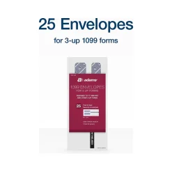 Adams 2024 Self-Seal Security-Tinted Double-Window 1099 Tax Envelope, 8.75" x 3.75", White, 25/Pack (STAX3-24)* Security Tinted