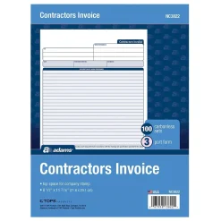 Sale 3-Part Carbonless Contractors Invoice Forms, 8.5"W x 11.44"L, 100/Pack (ABF NC3822) Business Forms