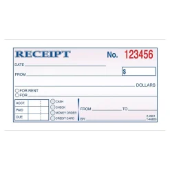 New Receipts Book, 2.75"L x 5.38"W, 50 Sheets/Book, 3/Pack (DC2501-3) Accounting & Record Journals